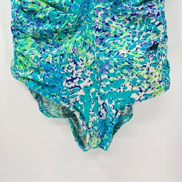 Gabar Vintage Blue Floral Print V-Neck One-Piece Full Coverage Swimsuit Size 12 - Picture 8 of 11